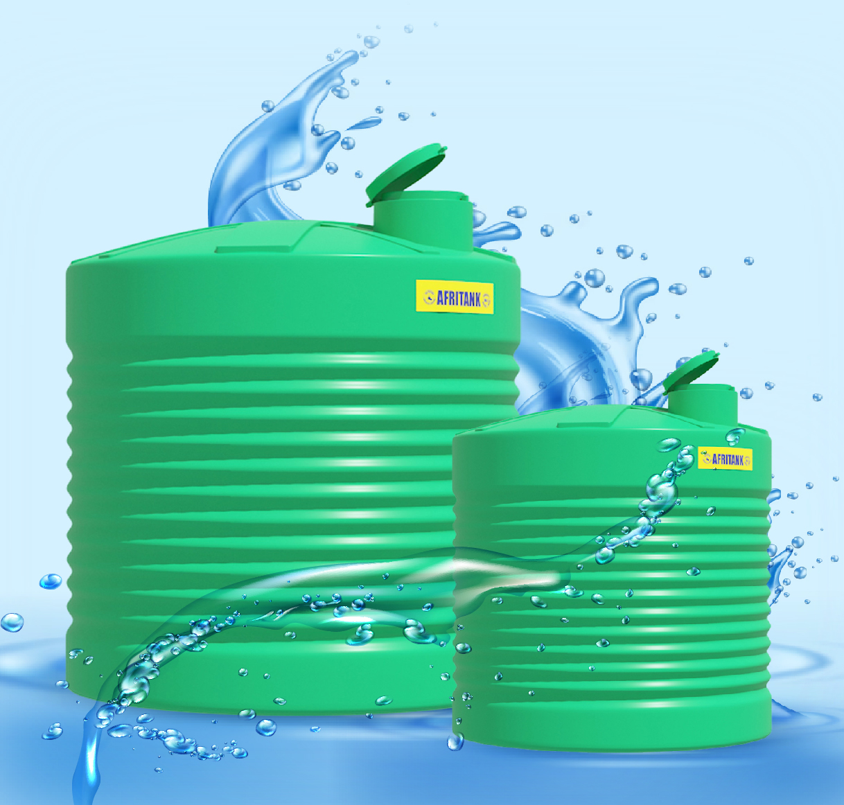 Afritank with a blue background and water splash